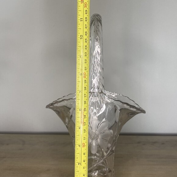 Vintage Boho Pressed Glass Floral Etched Basket with Handle - Picture 5 of 5